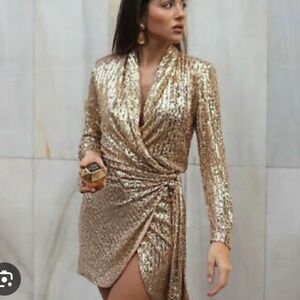 Zara Gold Sequin Wrap Dress/XSmall